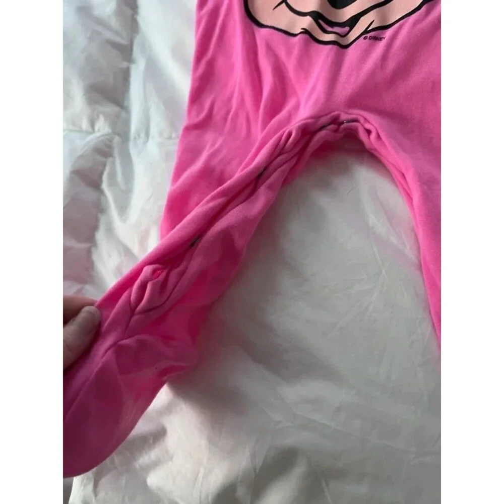 VTG 80s 90s Disney Babies Minnie Mouse Pink Hooded Footie Sleeper 18 Months
